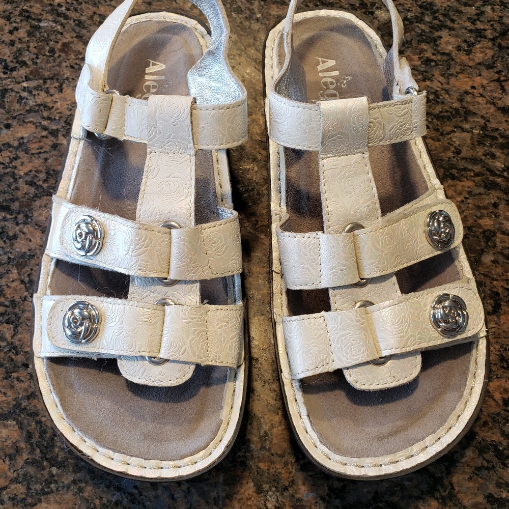 Alegria White 3 Strap, Sling Back Sandals